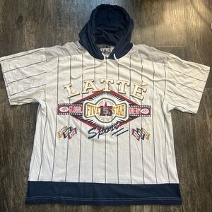 White/Navy Blue/Light Grey Large Vintage Hoodie Shirt